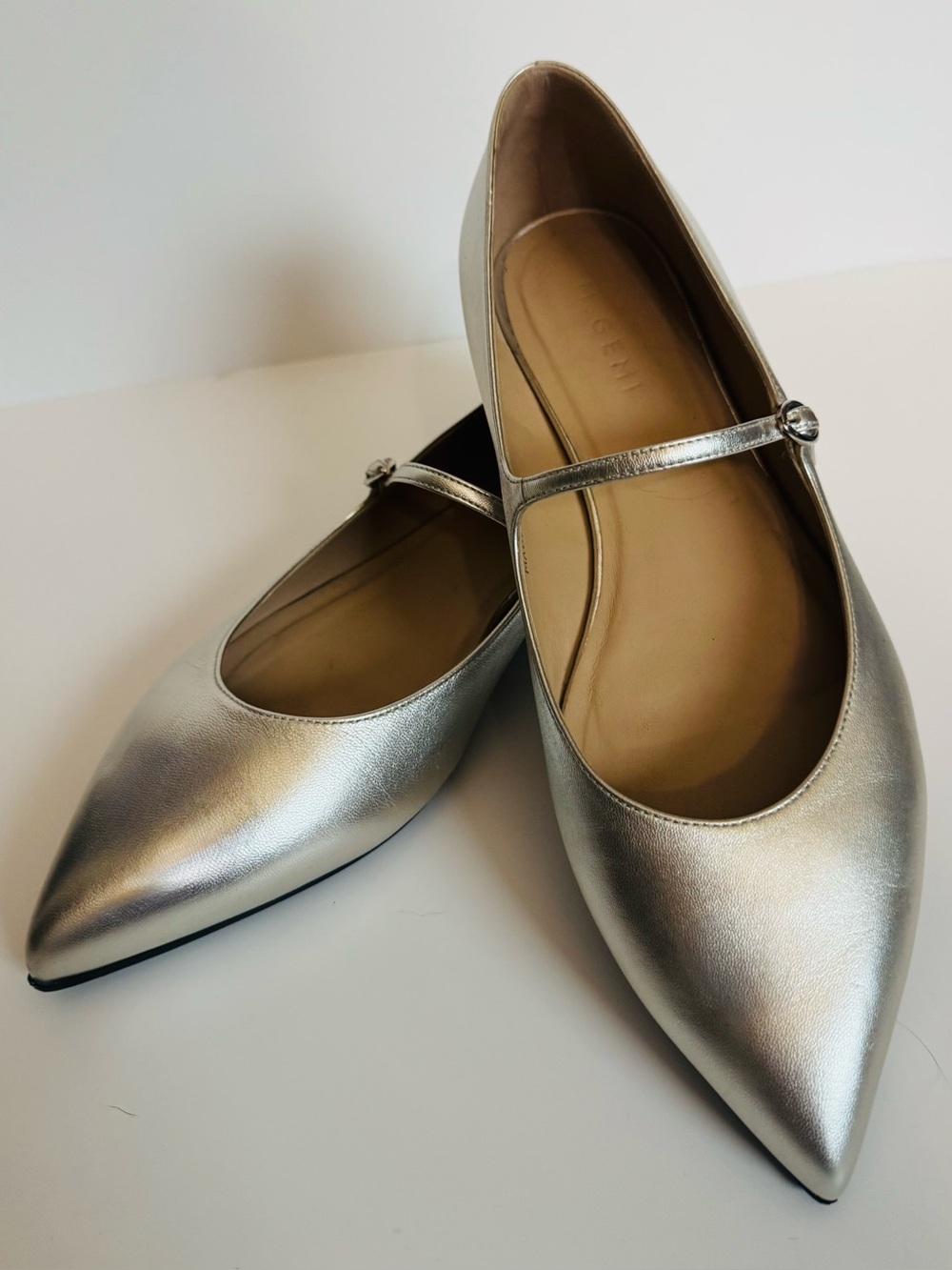 M. Gemi Leather Gunmetal Pointed Mary Jane Flats, US11/EU42, like NEW